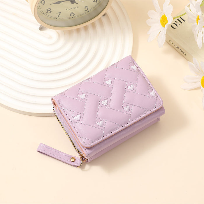 Wholesale Stylish Embroidered Love Short Wallet for Women PU Leather Trendy Accessory MOQ:3