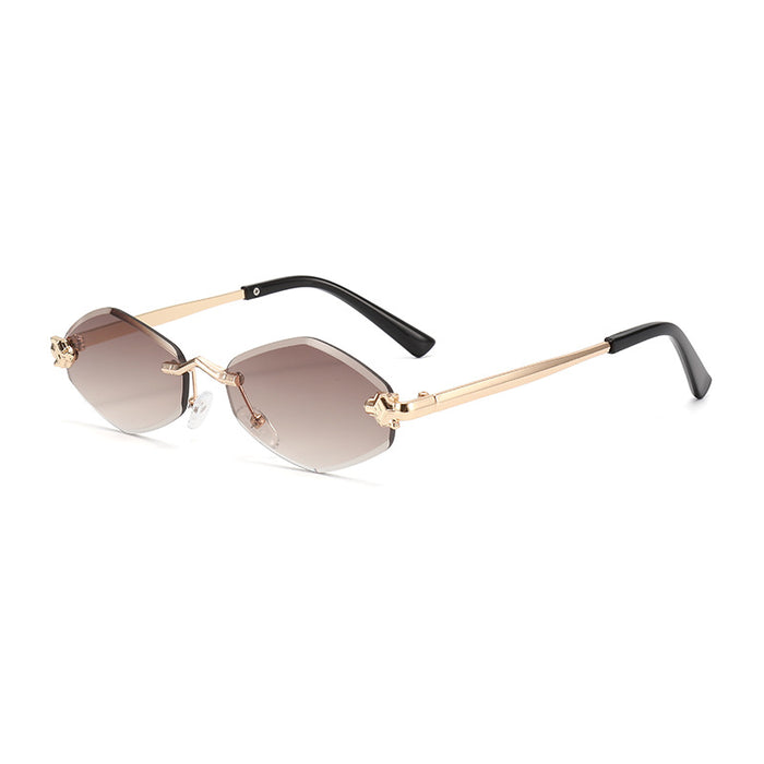 Wholesale Diamond shaped frameless cut sunglasses, leopard sunglasses, men's retro personalized sunscreen glasses