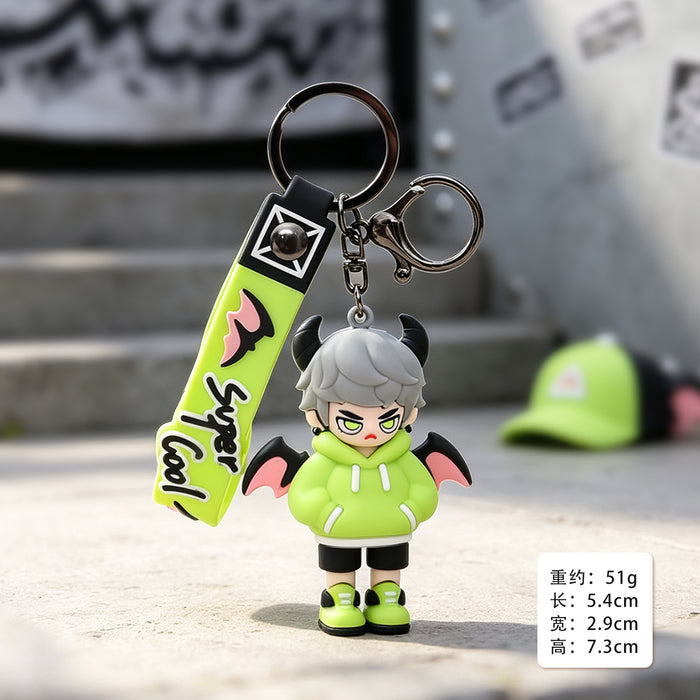 Wholesale PVC Cool Demon Boy Cartoon Keychain With Lanyard Trendy Bag Charm For Backpack Car Key Accessory Boutique Gift