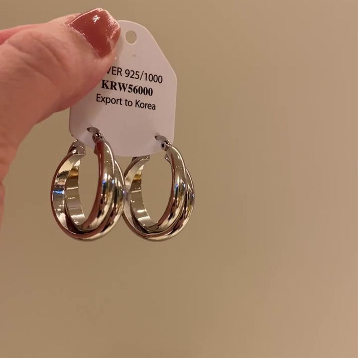 Wholesale Metallic cross double ring geometric earrings, niche and unique, with ear loops and buckles, light luxury