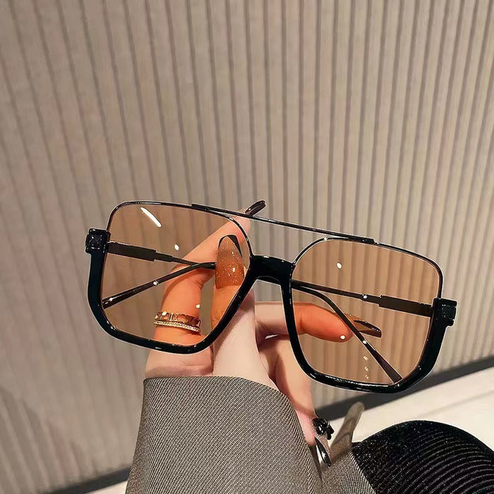 Wholesale Sunglasses for women in summer, bare faced, double beam large frame, anti blue light retro glasses, high-end street photography sunglasses