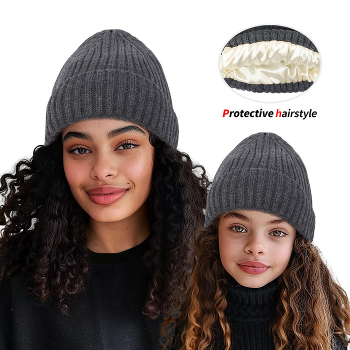 Wholesale Autumn and Winter Trendy Hats for Women,  New Satin Warm Woolen Hats for Men and Women,  Family Pullover Knitted Hats