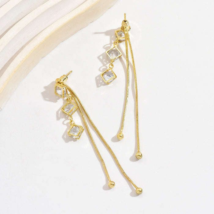 Wholesale Stylish temperament, geometric long tassel earrings, versatile earrings, light luxury earrings