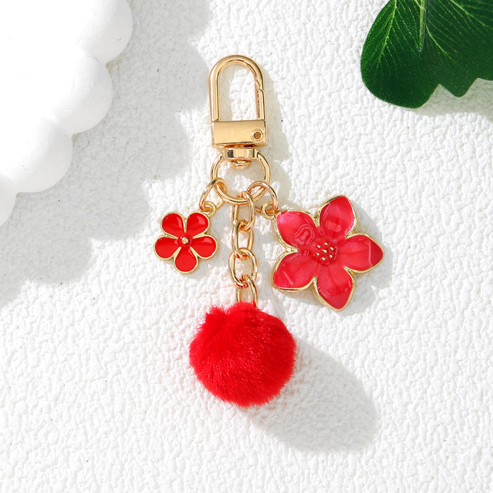 Wholesale Cute Cherry Blossom Flower Alloy Keychain Pendant Purple Decorative Accent for Resale