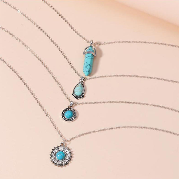 Wholesale Retro Bohemian Turquoise 4 Layer Necklace