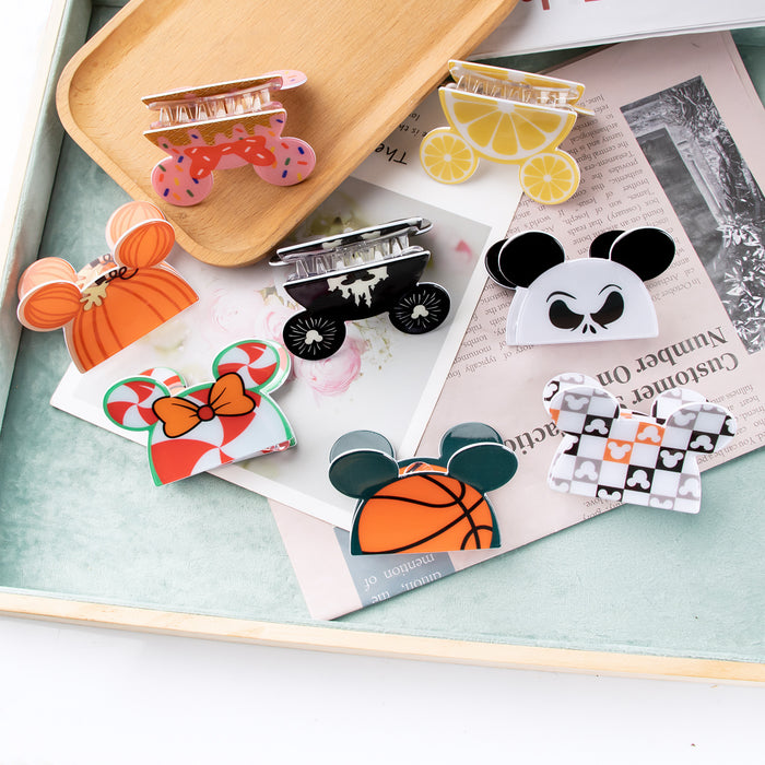 Wholesale Mouse Head-Shaped Hair Clip with Bow and Lemon Pattern Cute Cartoon Claw Clip