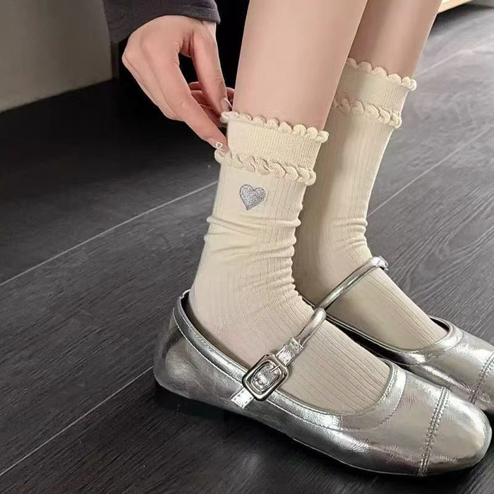 Wholesale Bubble mouth double-layer lace contrasting socks solid color stacking socks anti odor and sweat absorbing