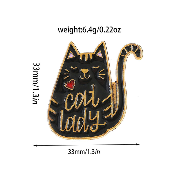 Wholesale Boutique Metal Cat Brooch With Black And White Letter Design Stylish Clothing Pin Accessory For Everyday Wear