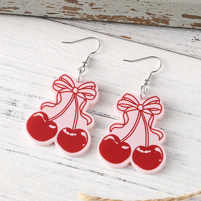 Wholesale Bow Cherry Acrylic Pendant Earrings for Women Spring and Summer Simple and Elegant Earrings Gifts