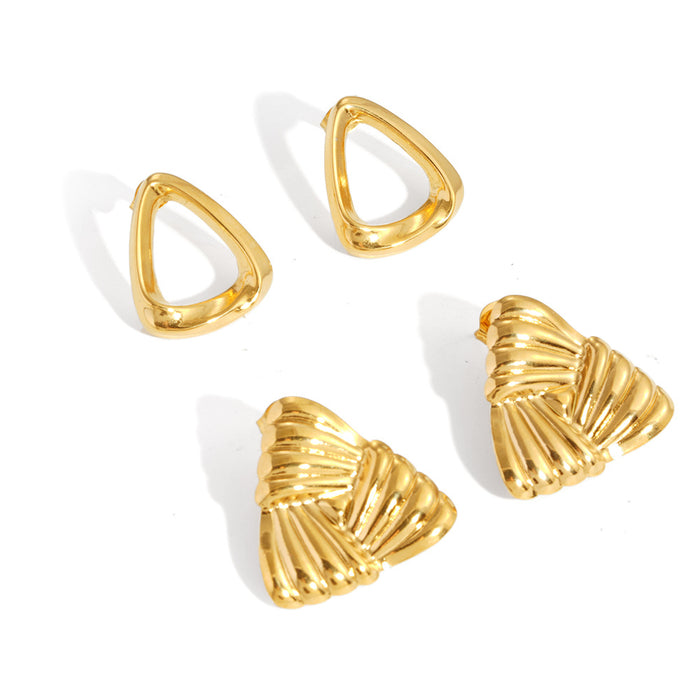 Wholesale titanium steel striped geometric stud earrings,  triangle 18k gold openwork earrings,  stainless steel earrings