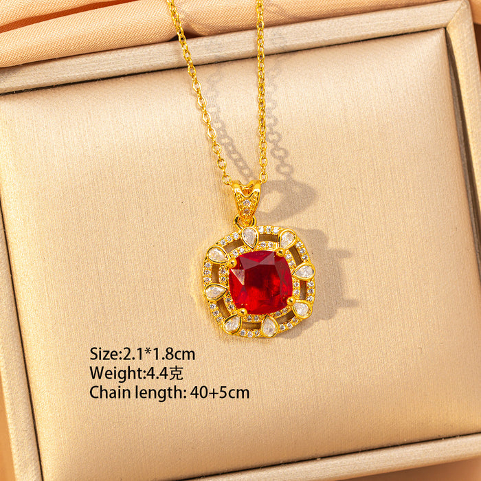 Wholesale Titanium steel necklace with red zircon