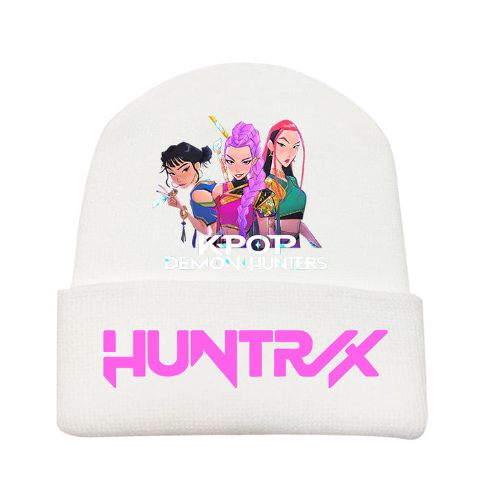 Wholesale Kpop Knitted hat fashion curled brim beanie printed