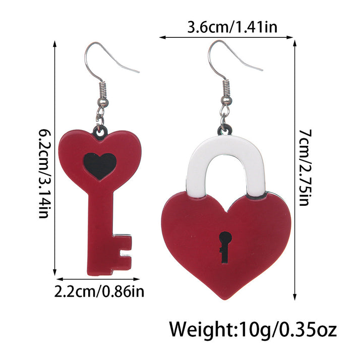 Wholesale Heart Key Earrings Handmade Cute Romantic Big Red Heart-Shaped Valentine' s Day Acrylic Earrings