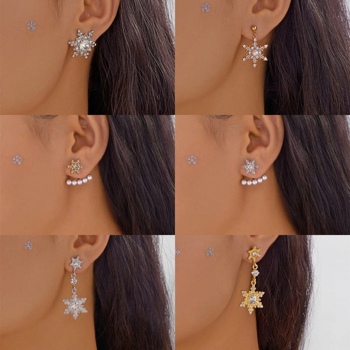Wholesale European and American cross-border light luxury Christmas zircon snowflake tassel earrings niche design sweet fashion pearl pendant earrings