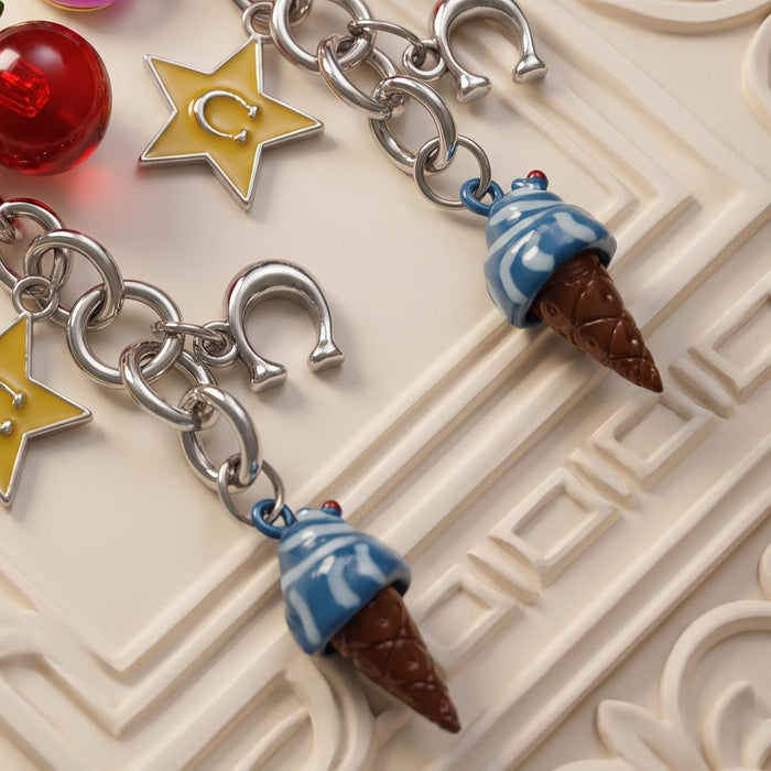Wholesale Alloy Fruit Ice Cream Bag Charm Keychain Gold Silver Star Pendant Trendy Fashion Accessory Gift Resale