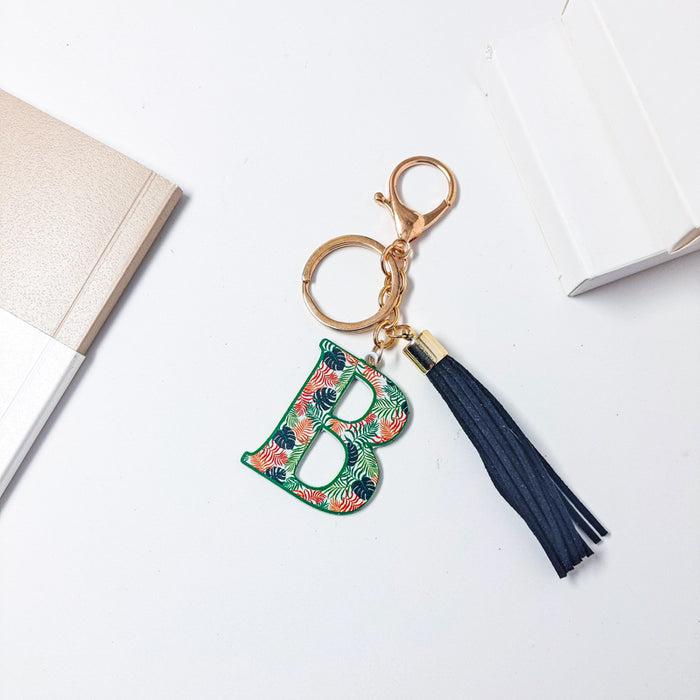 Wholesale Zinc Alloy Leather Letter Color Tassel Keychain JDC-KC-JinY003