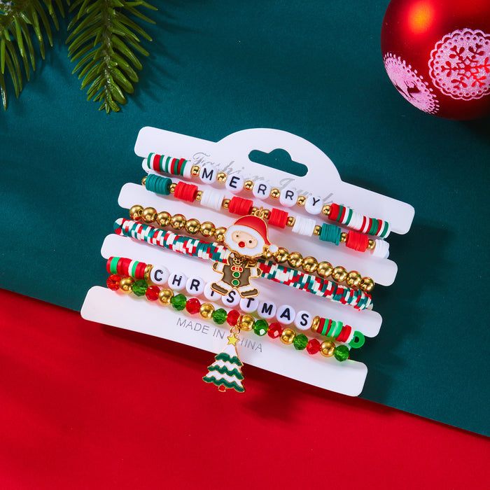 Wholesale Christmas all-match bracelet Christmas tree love soft clay colorful beaded bracelet multi-layer stacking set