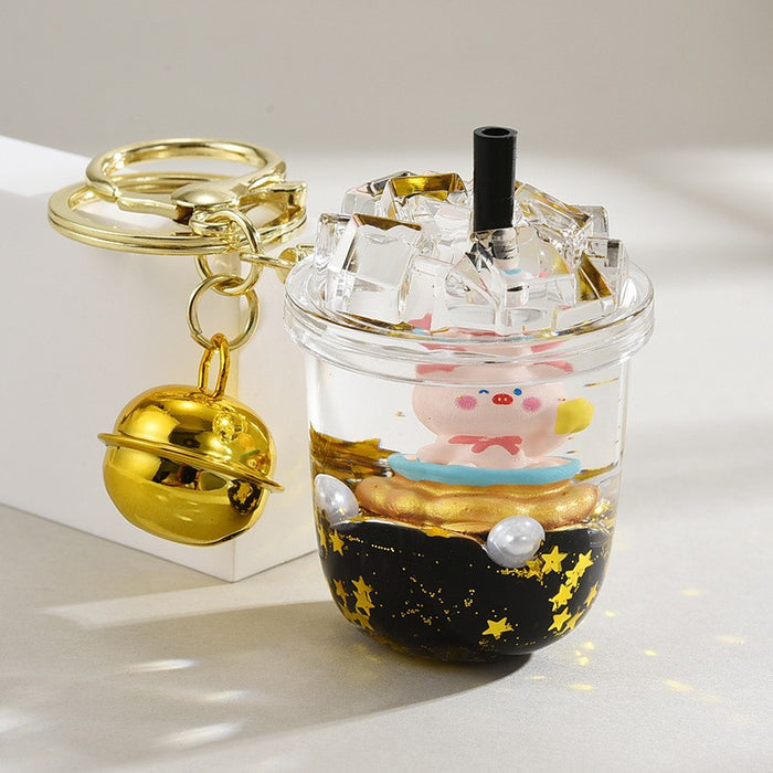 Wholesale Oil-Filled Black Gold Quicksand Piggy Liquid Keychain