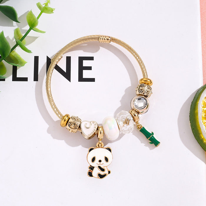 Wholesale Trendy Cartoon Panda Pendant Bracelet Stainless Steel Women' s Jewelry Gift Resale