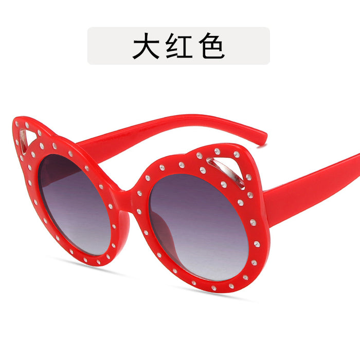 Wholesale Children's point diamond round frame glasses, teddy bear sunglasses, cute fox ear glasses, sunglasses