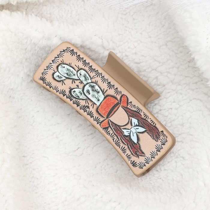 Wholesale Western Denim Wind Cactus Leather Women' s Hairpin Grab Clip Shark Clip