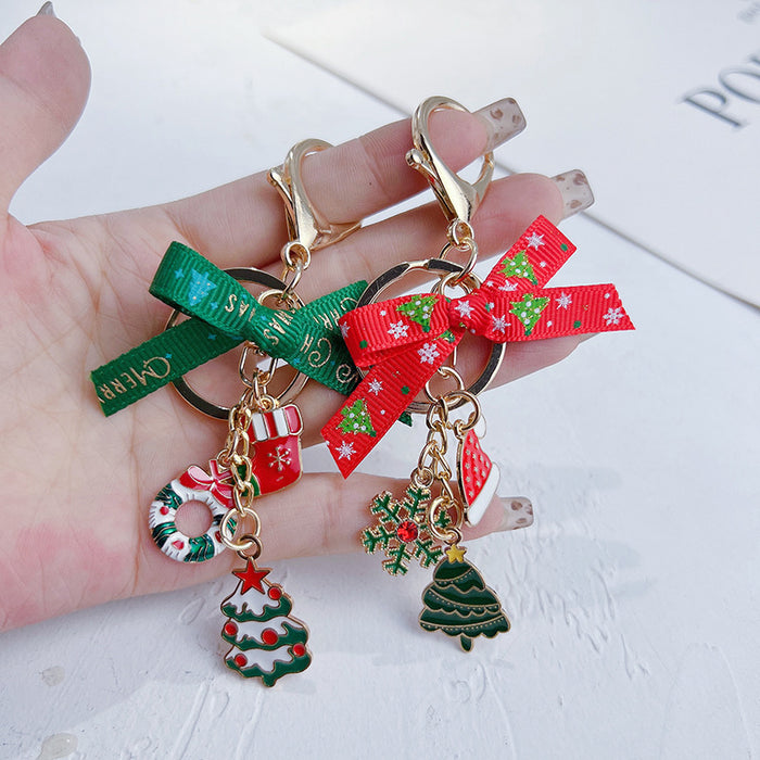 Wholesale Green Bow Christmas Tree Keychain Zinc Alloy Car Key Decorative Gift