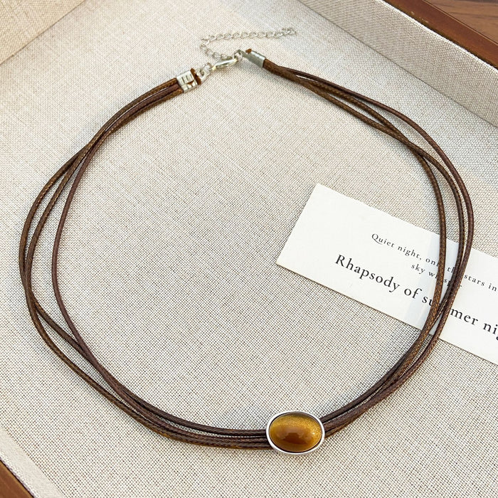 Wholesale  choker necklace brown leather necklace female niche Sun double-layer clavicle chain