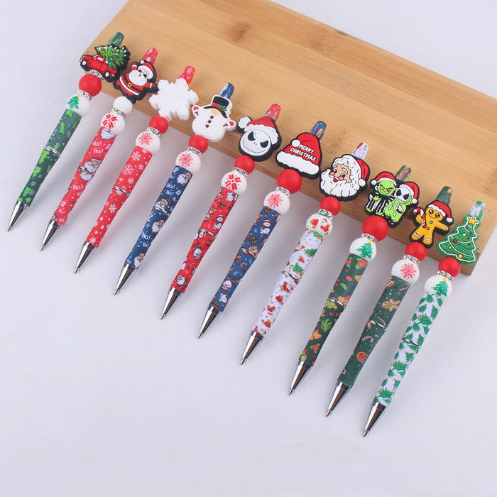 Wholesale Cartoon Christmas Santa Claus Silicone Plastic Bead Pen JDC-PN-GuangTian010