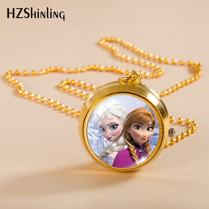 Wholesale Cartoon cute rotating pocket watch student flip necklace