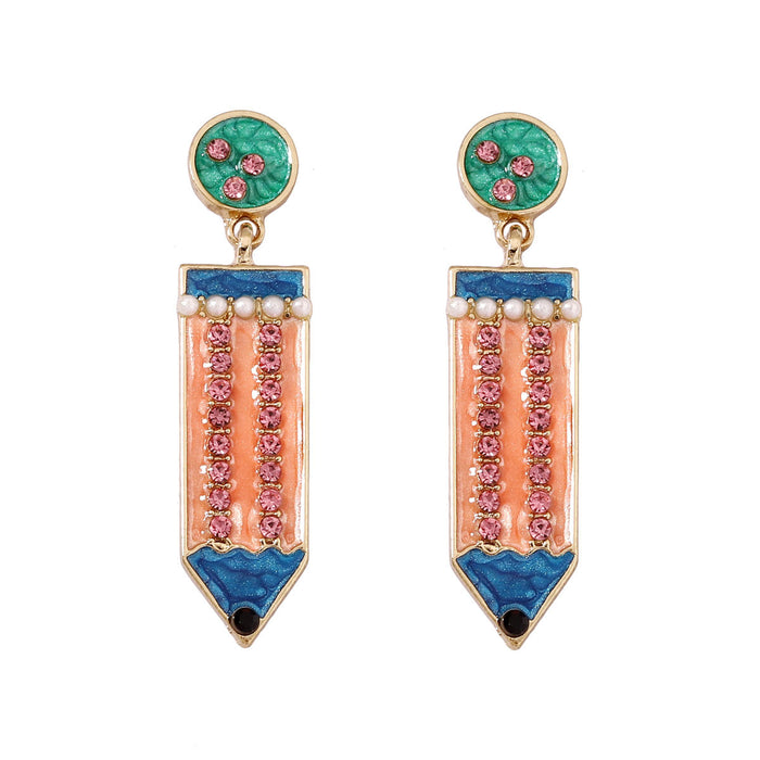 Wholesale enamel pencil women's jewelry cute girl's opening season pen shape earrings