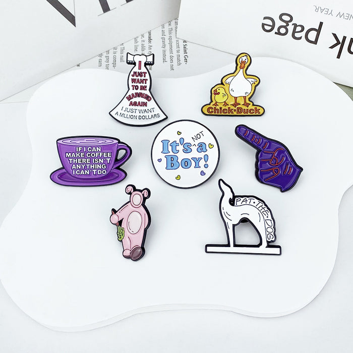 Wholesale Cartoon Brooch Badge Enamel Pin Rabbit Duck Dog Coffee Cup Zinc Alloy Fashion Accessory MOQ≥2