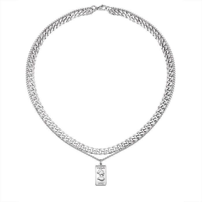 Wholesale Vintage titanium steel pendant with niche design, double layered necklace, sweatshirt chain accessories