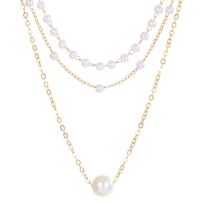 Wholesale Jewelry Fashion Pearl Chain Pendant Three-layer Necklace  Women