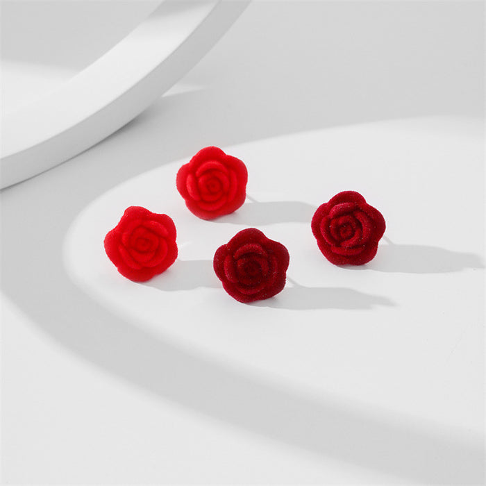 Wholesale Earrings Flocking Vintage Red Rose MOQ≥2 JDC-ES-GuTe030