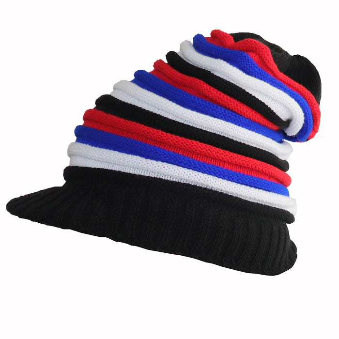 Wholesale Beanie Hat with Brim Colorful Stripes Long Rainbow Acrylic Knitted Beanie Hat JDC-FH-LvH017