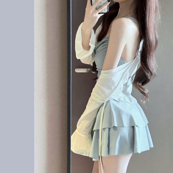 Wholesale Naked back sexy swimsuit dress style jumpsuit, covering the belly to show off weight, soaking in hot spring vacation