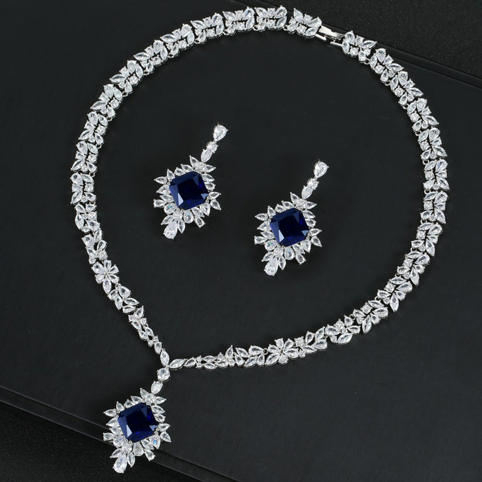 Wholesale Zircon Necklace Earrings suit Wedding Dinner High-end Jewelry Square Decoration Women' s