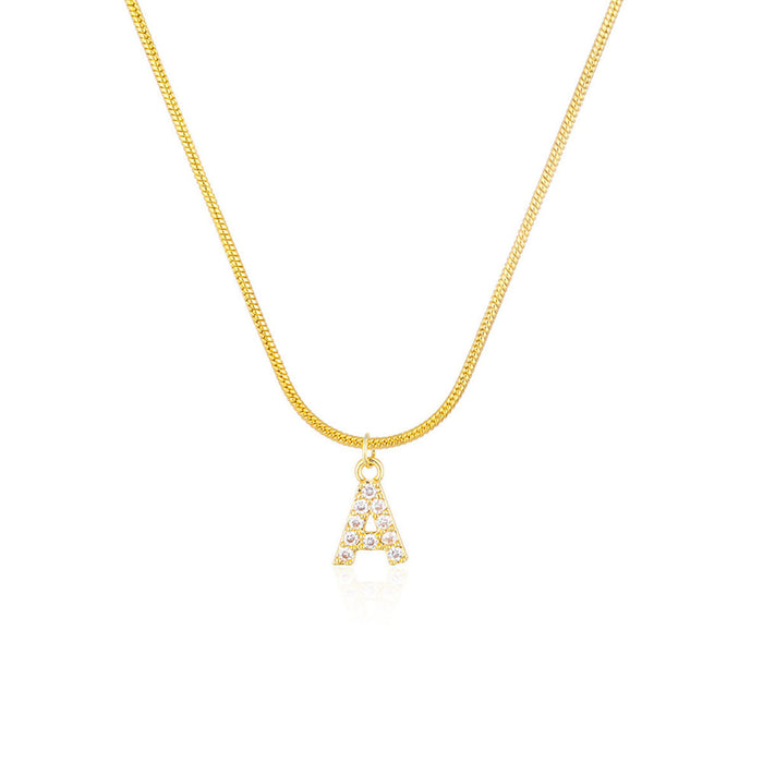 Wholesale Copper Gold Plated Micro-Inlaid Zirconia 26 Letter Necklace JDC-NE-BaiTian005