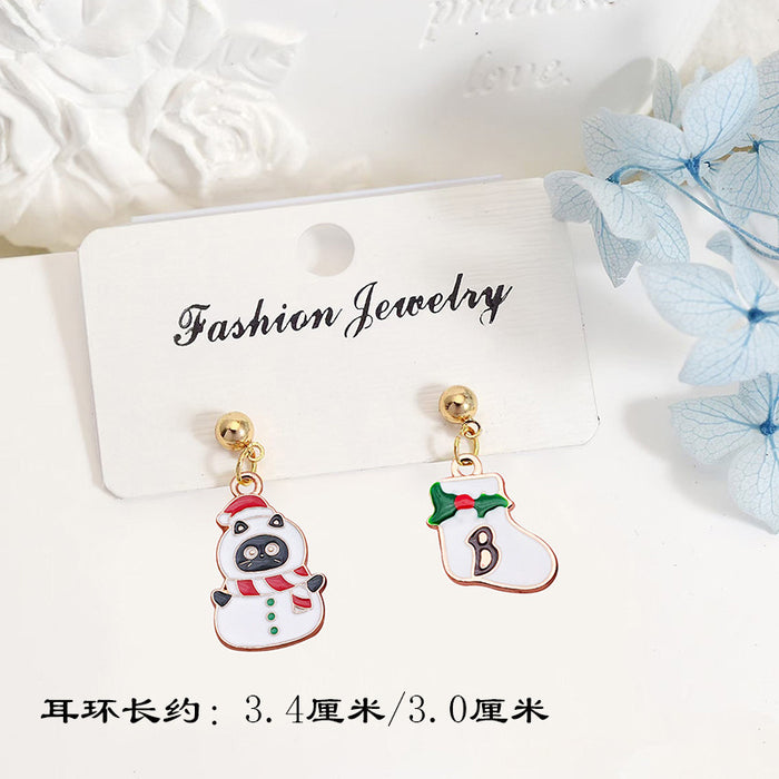 Wholesale Alloy Christmas Earrings Santa Reindeer Bell Pendant Boutique Resale MOQ≥2