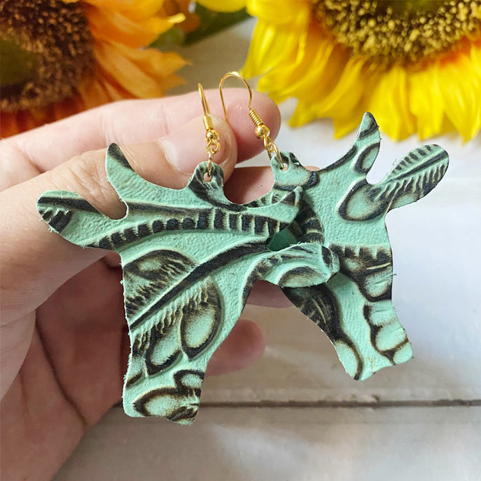 Wholesale Western genuine leather earrings European and American retro cow head cowhide embossed earrings