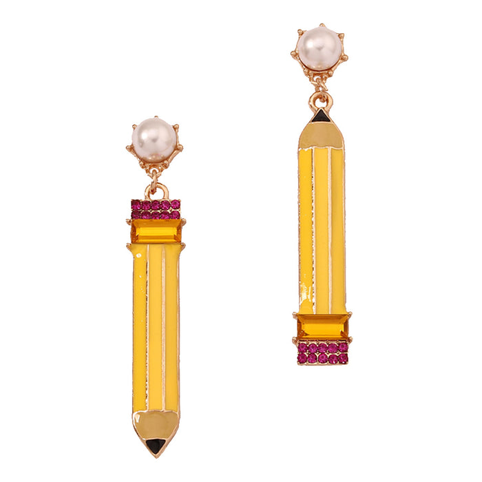 Wholesale geometric pencil alloy drop earrings pearl earrings