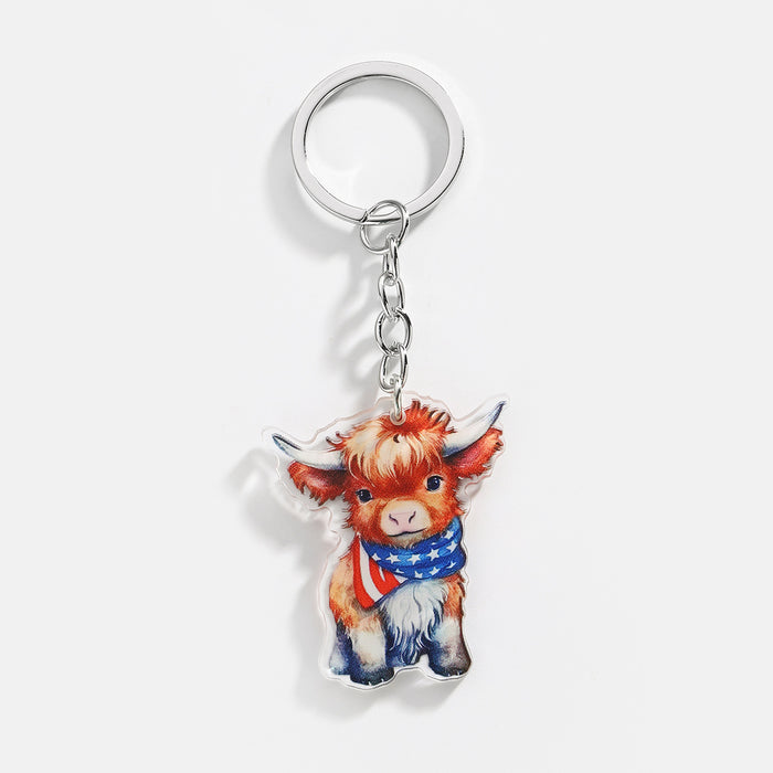 Wholesale 12PCS American Independence Day Acrylic Highland Cow Keychain JDC-KC-HuiWen008