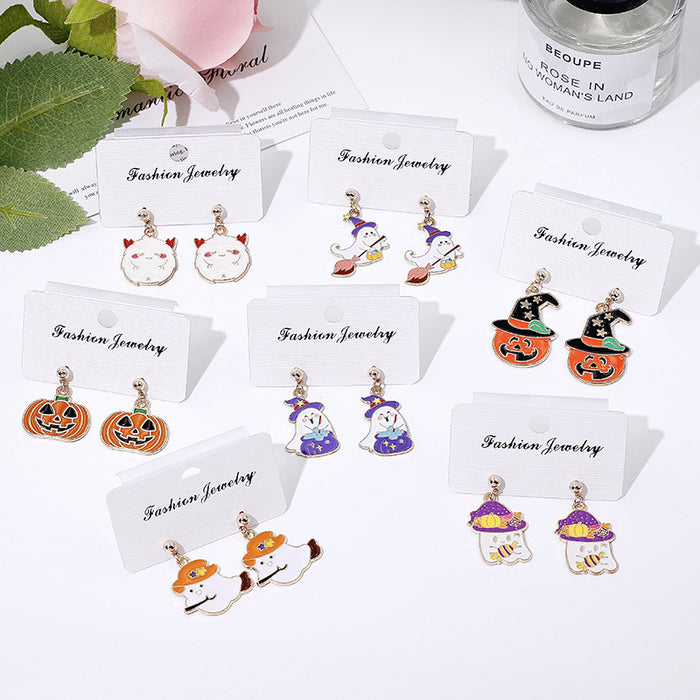 Wholesale Metal Electroplated  Earrings Pumpkin Ghost Pendant Fashion Jewelry Accessory for Women