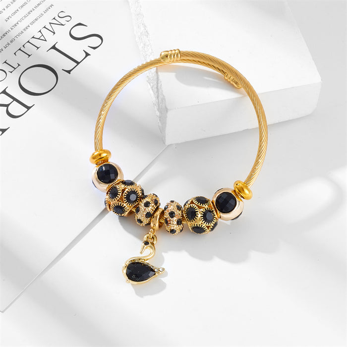 Wholesale Stainless steel butterfly bead bracelet with high-end feel and diamond inlaid pendant bracelet