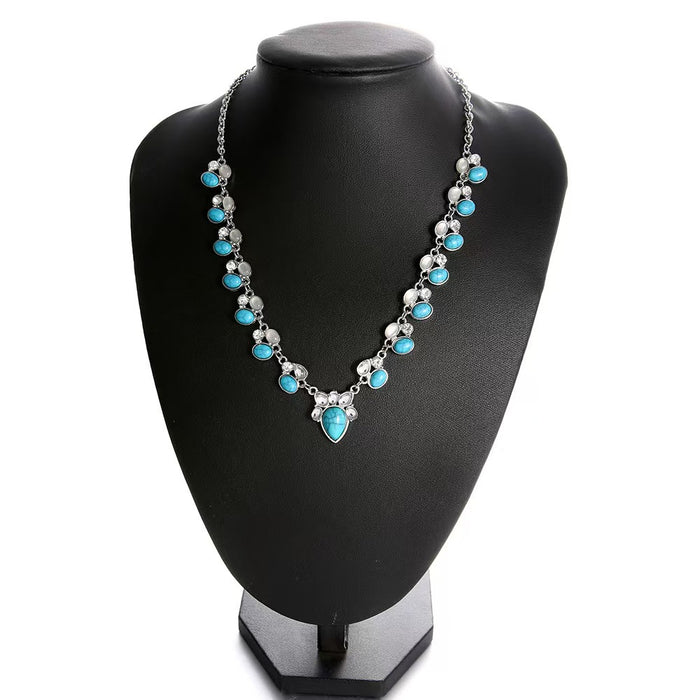 Wholesale Bohemian Turquoise Flower Necklace Retro Choker Alloy Jewelry Fashion Accessory Gift