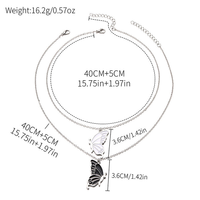 Wholesale Exaggerated jewelry, personalized butterfly pendant, fashionable and versatile alloy, couple layered necklace