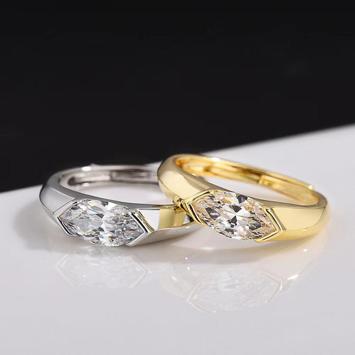 Wholesale Minimalist alloy horse eye diamond ring, quadrilateral zircon design, niche geometric personality ring