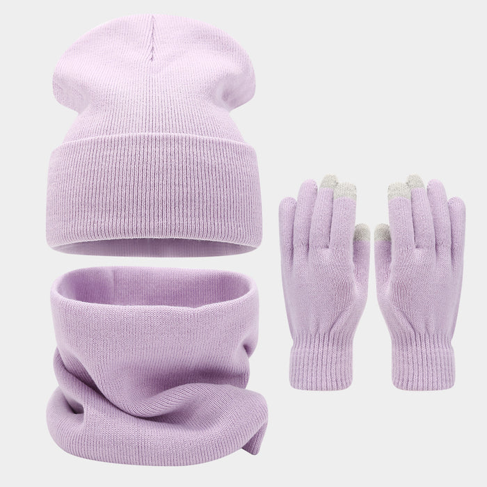 Wholesale circumference solid color hat f gloves three-piece set