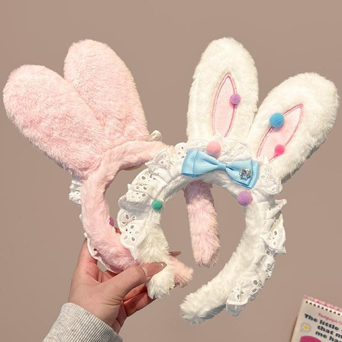 Wholesale Women's Cute Plush Bunny Ears Lace Bow Headband