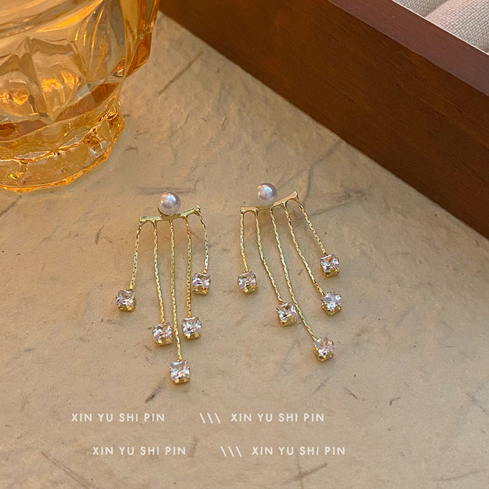 Wholesale Airflow Su Crystal Zircon Earrings, detachable with silver needles, temperament chain, long earrings